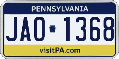 PA license plate JAO1368
