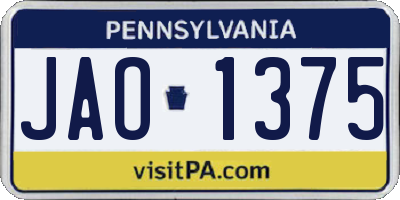 PA license plate JAO1375