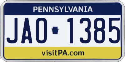PA license plate JAO1385
