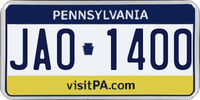 PA license plate JAO1400