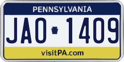 PA license plate JAO1409