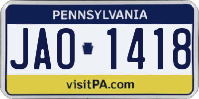 PA license plate JAO1418