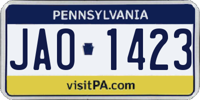 PA license plate JAO1423