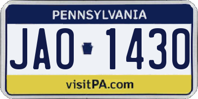 PA license plate JAO1430