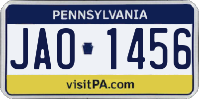 PA license plate JAO1456
