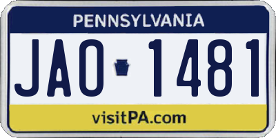PA license plate JAO1481