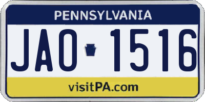PA license plate JAO1516