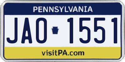 PA license plate JAO1551