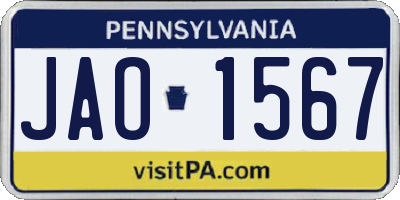 PA license plate JAO1567