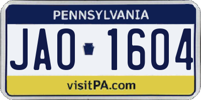 PA license plate JAO1604