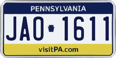 PA license plate JAO1611