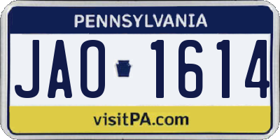 PA license plate JAO1614