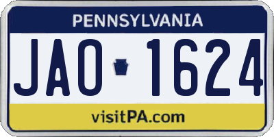 PA license plate JAO1624