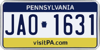 PA license plate JAO1631
