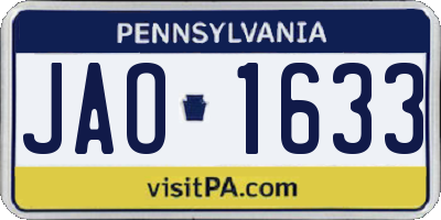 PA license plate JAO1633