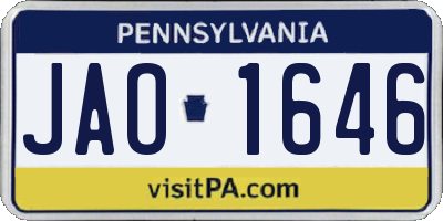 PA license plate JAO1646
