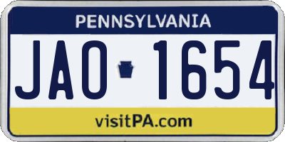 PA license plate JAO1654