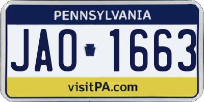 PA license plate JAO1663