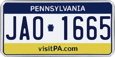 PA license plate JAO1665