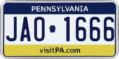 PA license plate JAO1666