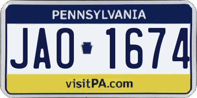 PA license plate JAO1674