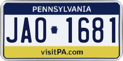 PA license plate JAO1681