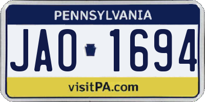 PA license plate JAO1694