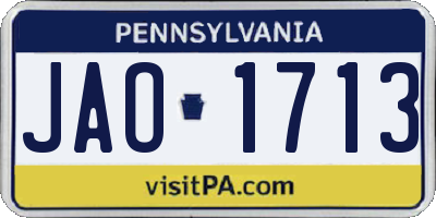 PA license plate JAO1713
