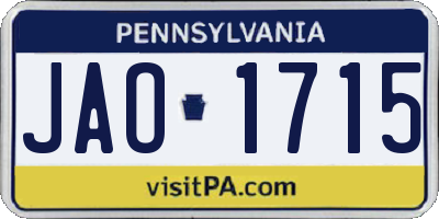PA license plate JAO1715