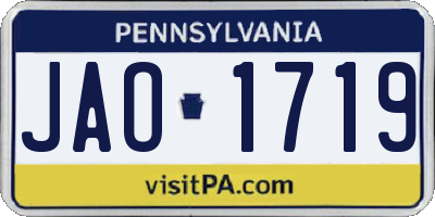 PA license plate JAO1719