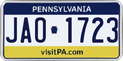 PA license plate JAO1723