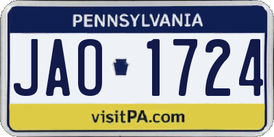 PA license plate JAO1724