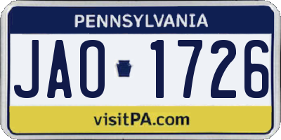 PA license plate JAO1726