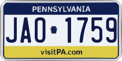 PA license plate JAO1759