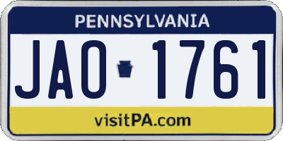 PA license plate JAO1761