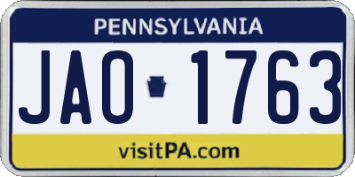 PA license plate JAO1763