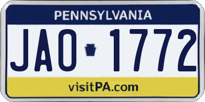 PA license plate JAO1772