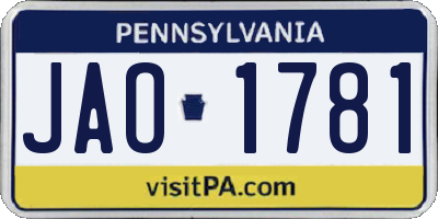 PA license plate JAO1781