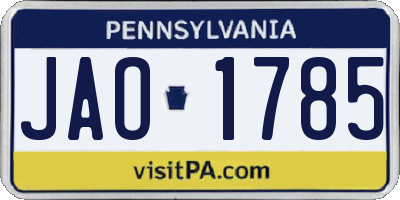 PA license plate JAO1785