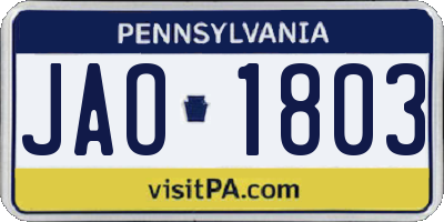 PA license plate JAO1803