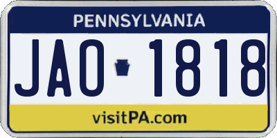 PA license plate JAO1818