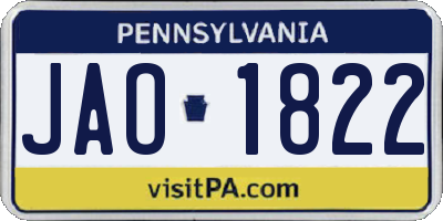 PA license plate JAO1822