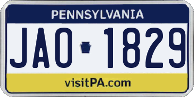 PA license plate JAO1829