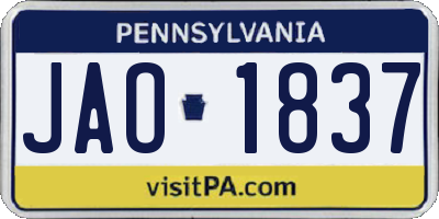 PA license plate JAO1837