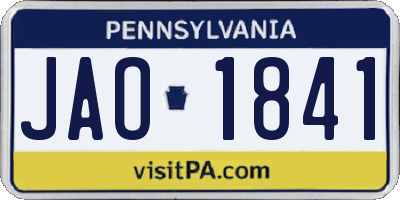 PA license plate JAO1841