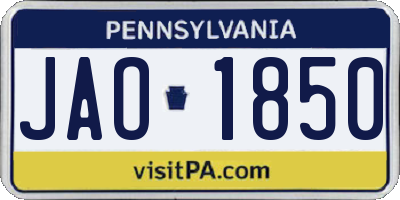 PA license plate JAO1850