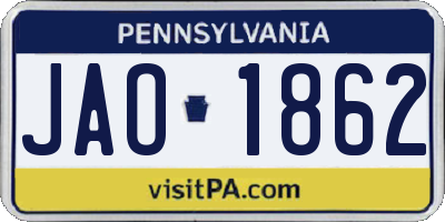 PA license plate JAO1862