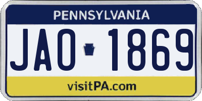 PA license plate JAO1869