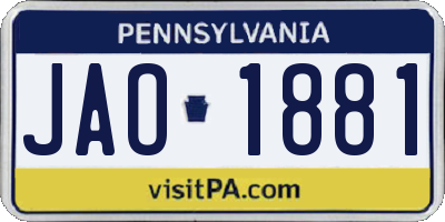 PA license plate JAO1881
