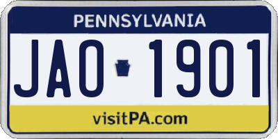 PA license plate JAO1901